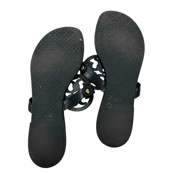 TORY BURCH Perfect Black Matte Leather Miller Logo Sandals Size 7.5 - Picture 4 of 8